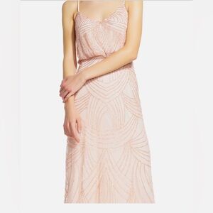 Adrianna Papell Size 6‎ Women's Long Beaded Blouson Gown Spagetti Straps Dress